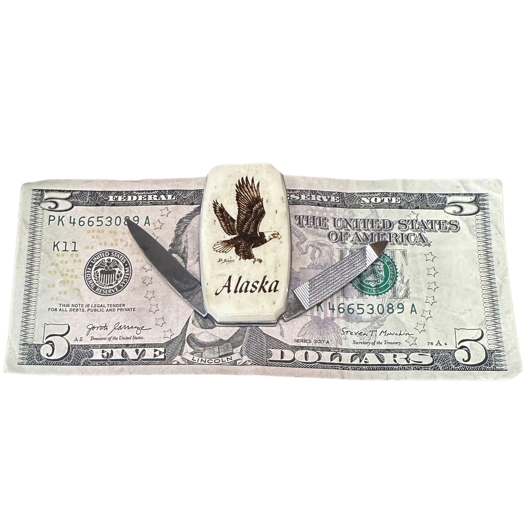 Scrimshaw Money Clip Pocket Knife