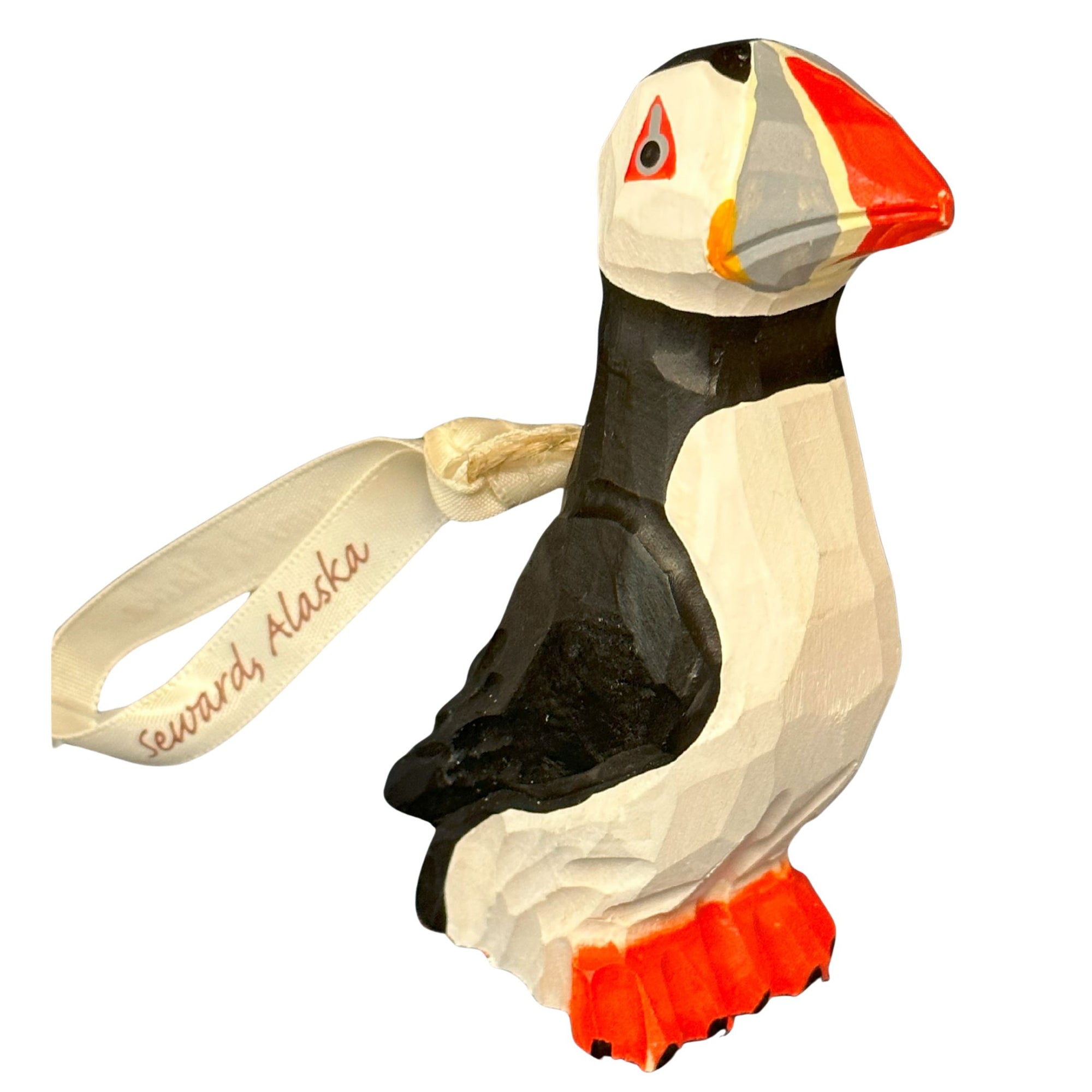 Puffin Hand Carved Wood Ornament