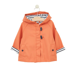 Babys Rain Jacket with Fish Buttons and Stripe Cotton Lining