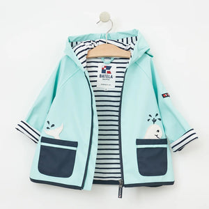 Babys Rain Jacket with Whale Pockets and Stripe Cotton Lining