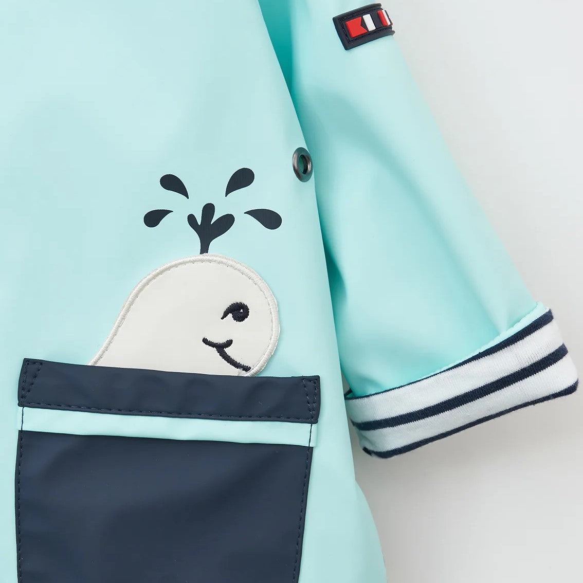 Babys Rain Jacket with Whale Pockets and Stripe Cotton Lining