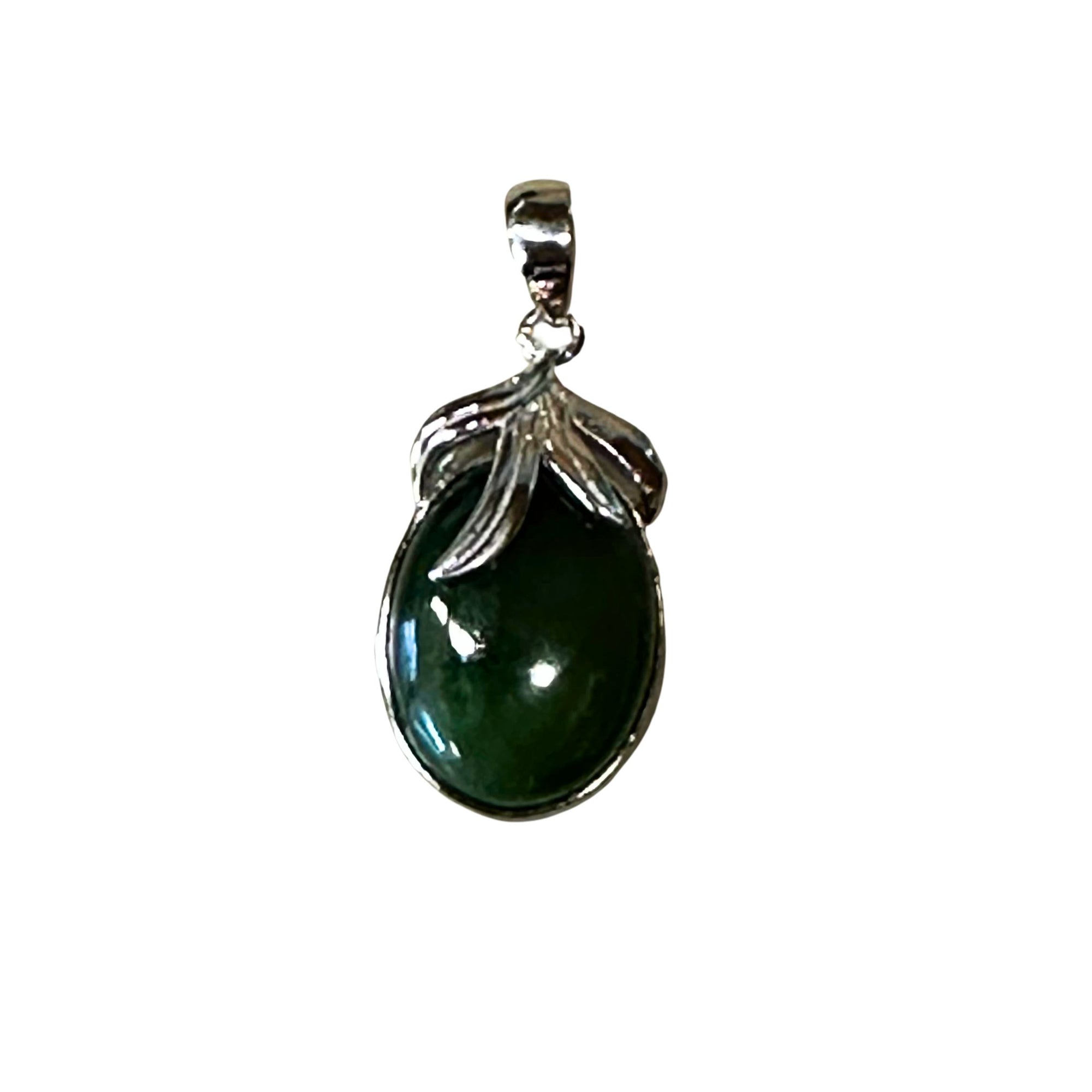 Jade and Sterling Silver Oval Pendant