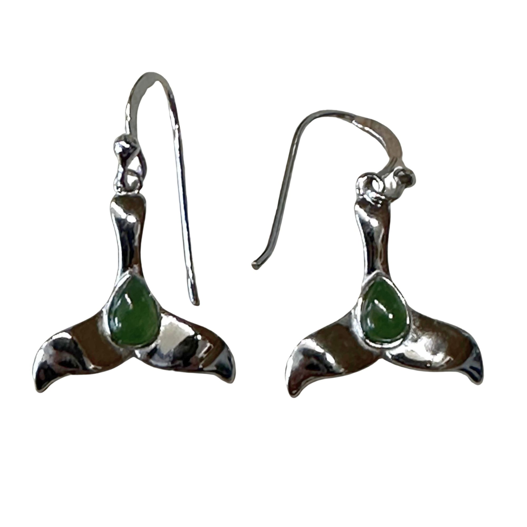 Jade and Sterling Silver Whale Tail Earrings