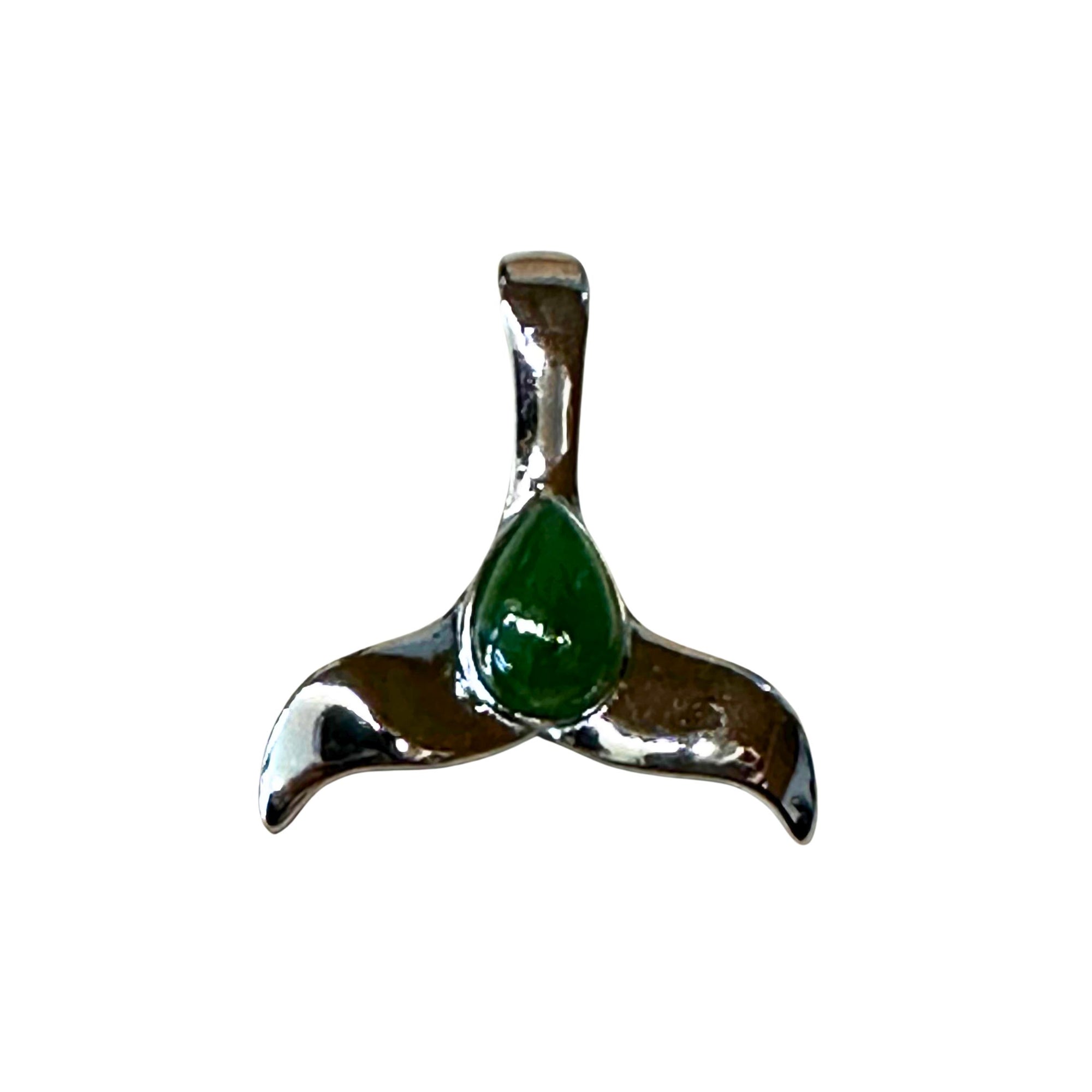 Jade and Sterling Silver Whale Tail Pendant