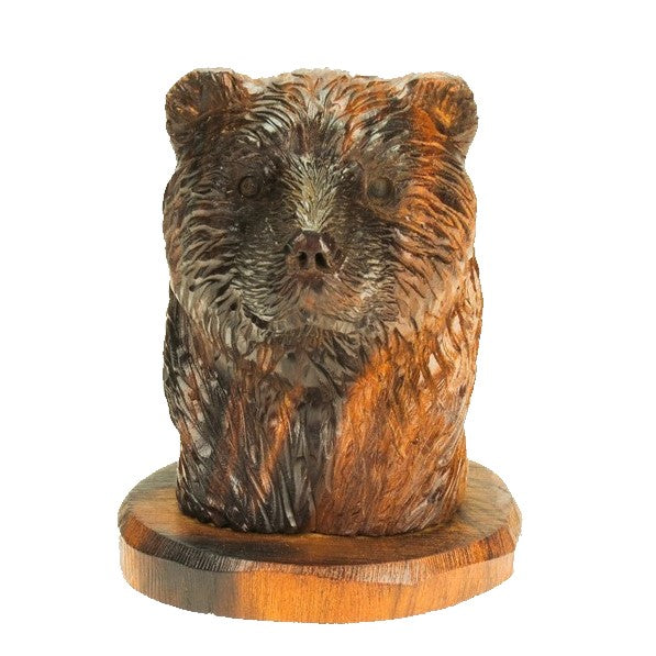 Bear Head on Base Ironwood Figurine