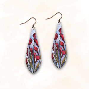 Red Lilies Copper Wire Earrings