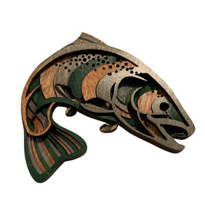 Laser-cut Wood Leaping Salmon Wood Art - Mini