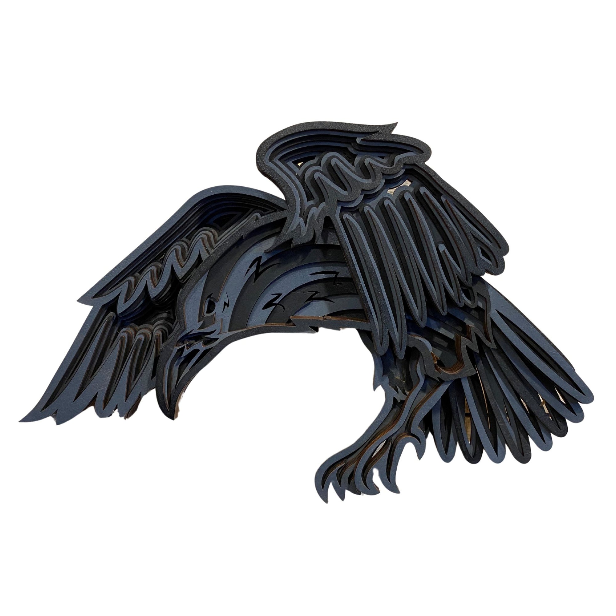 Laser-cut Wood Hovering Raven