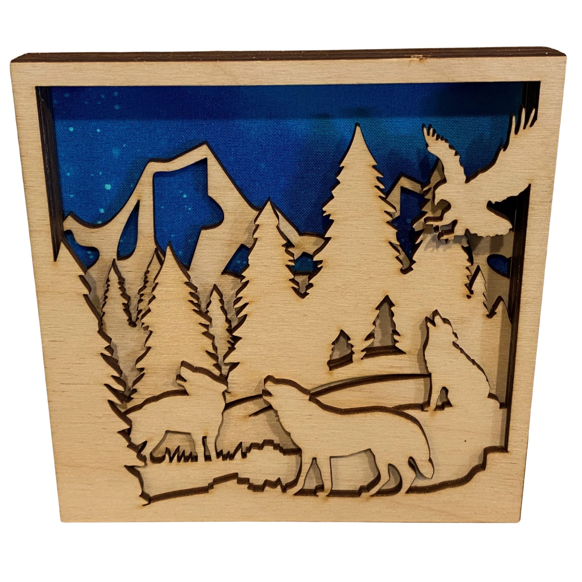 Laser-cut Wood Wolf Trio Shadow Box