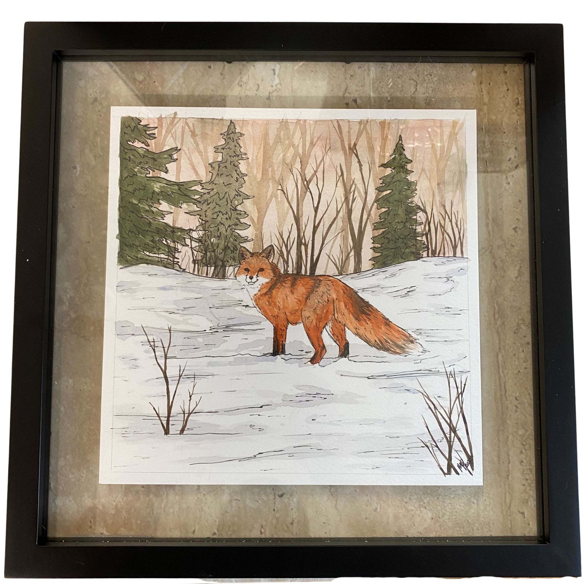 Winter Fox Framed Original 11 x 14