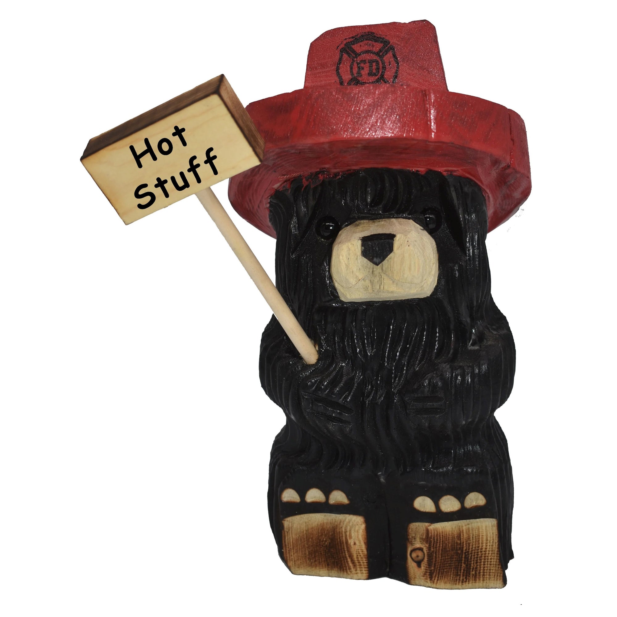 Wood Carved Firefighter Bear with Sign