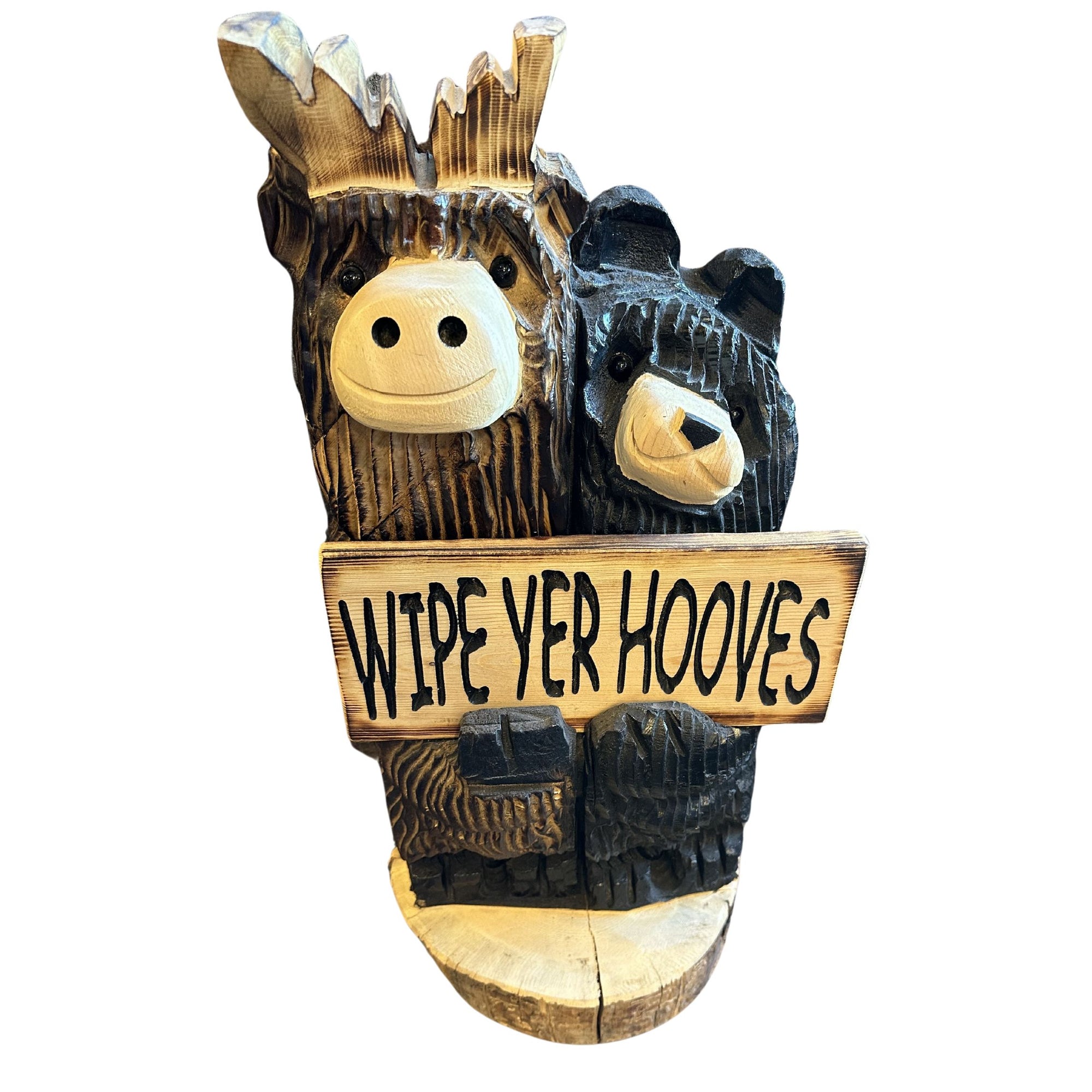 Wood Carved 2' Hugging Bear and Moose