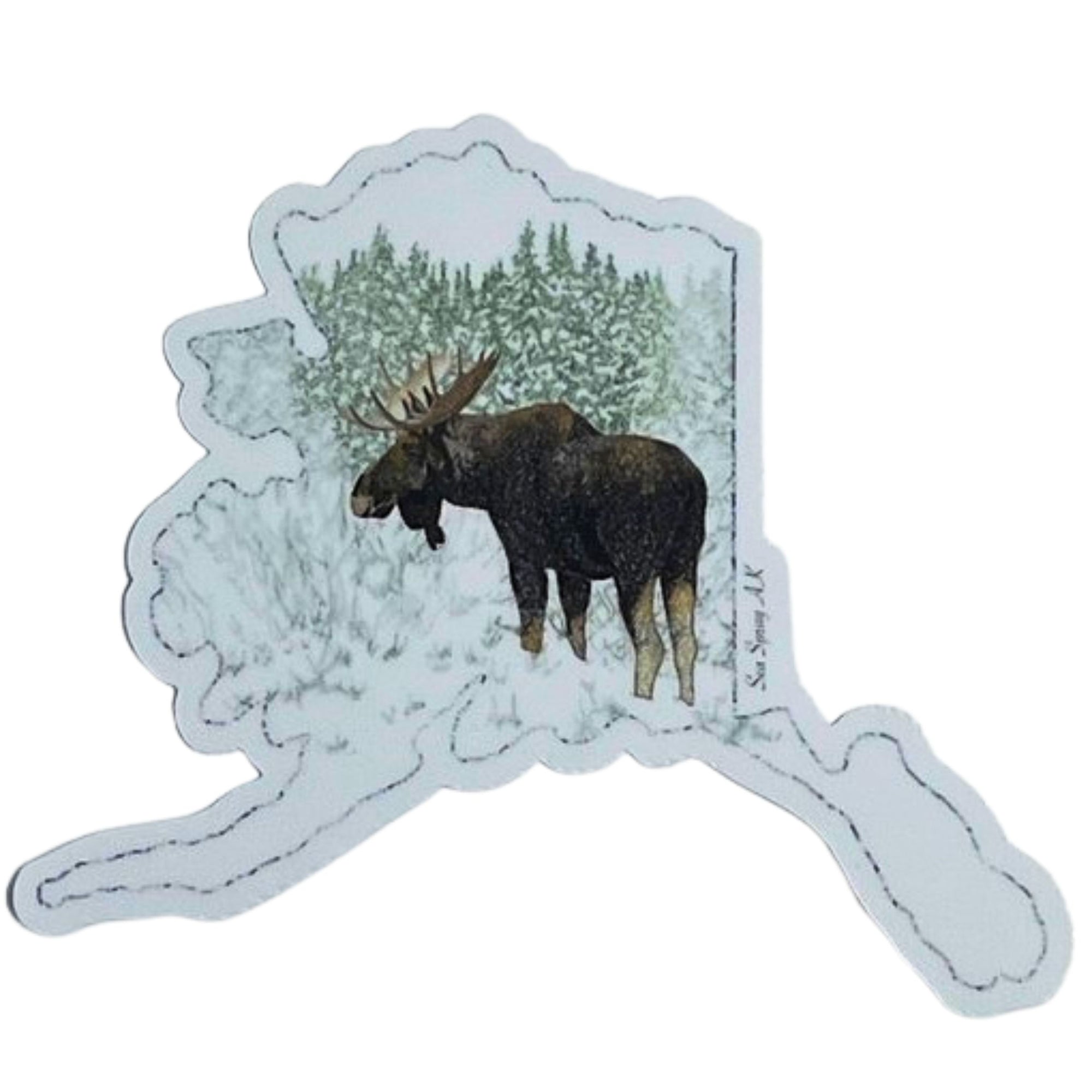 AK Winter Moose Sticker