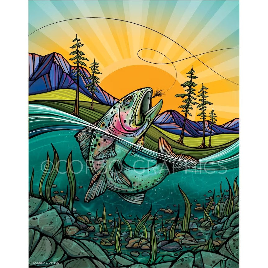 Life on Fly Trout Print - Forests, Tides, and Treasures