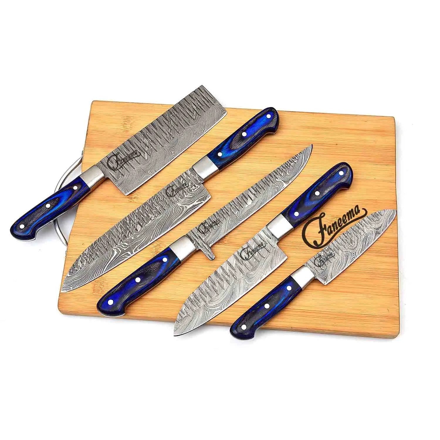 Damascus 5 Piece Kitchen Set with Pakkawood Handle - Forests, Tides, and  Treasures